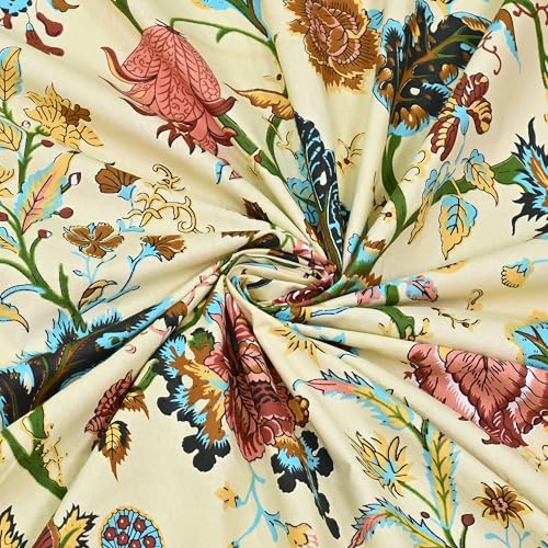 Image of Mafatlal Saanjh 144 TC Summer Cotton Bed Linen Double Bed 95x108 Inch | Breath Easy Structure | Smooth Durable Surface | Block Printed |Pillowcase Included | Prime Yellow Bright Appeal