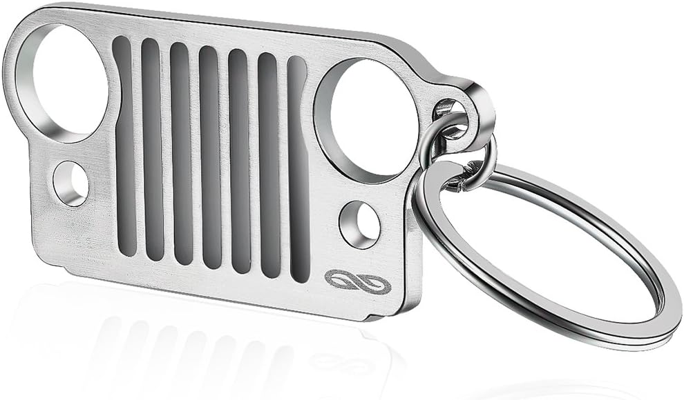 Jeep Key Grill Chain-Cool Stylish Never Rust, Stainless Steel Bend or Break-Grille Keychain for Jeep Wrangler Accessories Enthusiasts(Silver)