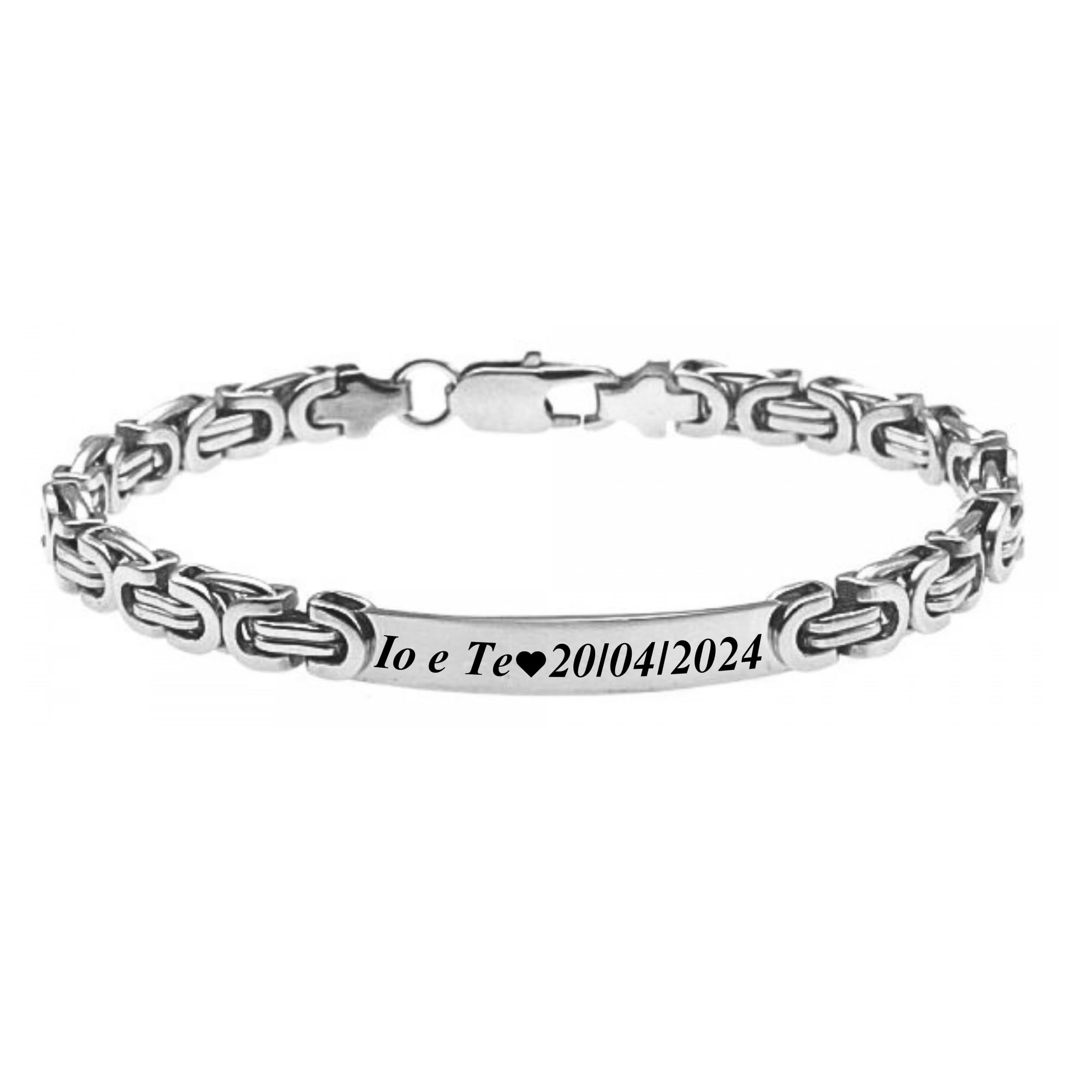 Bracciale Uomo Personalizzato con Incisione Acciaio Inox Catena Bizantina – Braccialetto Elegante con Nome Data Dedica – Design Intrecciato Regolabile – Idea Regalo Uomobcc2345