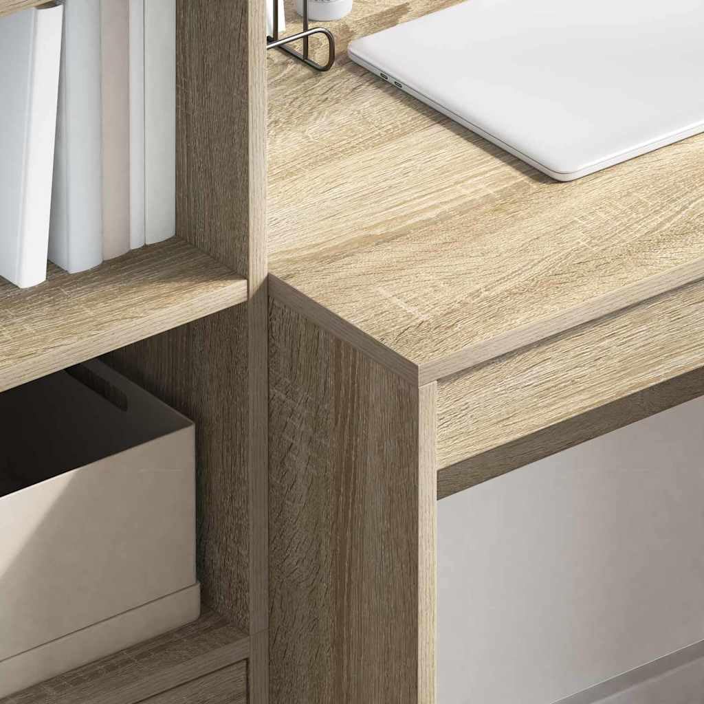 Scrivania con cassetti in rovere Sonoma, 135,5 x 50 x 127 cm, set da 2 pezzi, grande tavolo da ufficio, scrivania per computer, versatile, per ufficio e gioco, con spazio di archiviazione e superficie