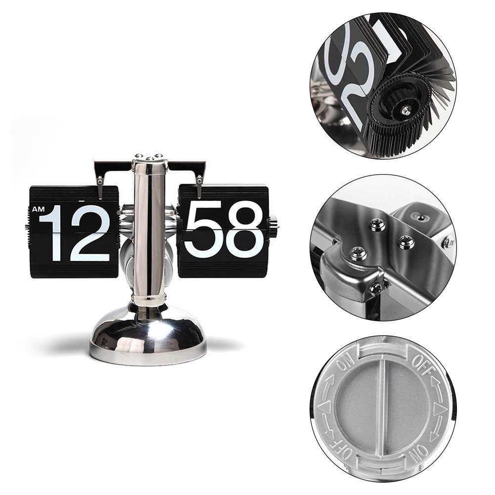 Tischuhr Flip Uhr Retro Wecker Standuhr Schreibtisch Regal Design Uhr, Auto Flip Retro Tisch Uhren Metall, Europäischen Stil Dekoration Tischuhr