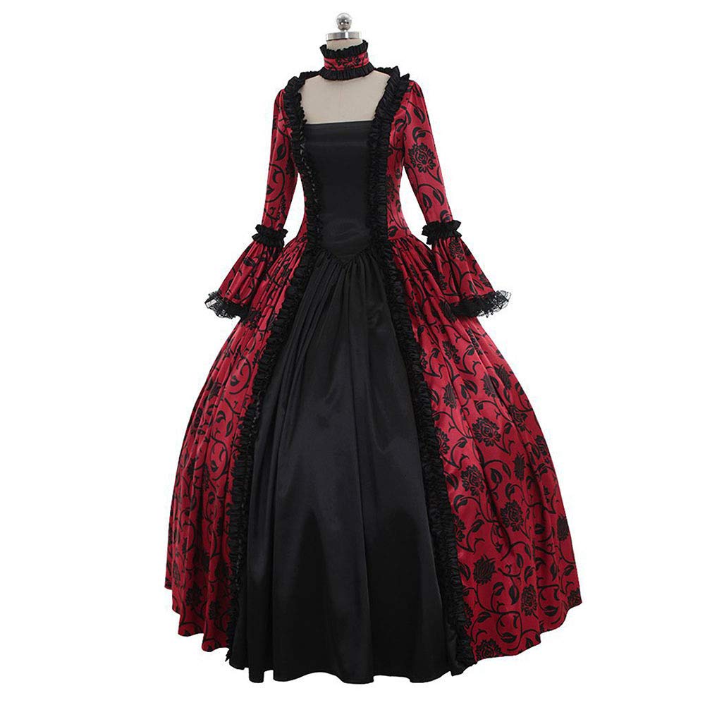 CAMDOM Abito da Donna Vittoriano da Festa Medievale Abito da Sera Formale in Raso con Maniche Svasate Costume Vintage Rinascimentale Vestito da Palazzo per Cosplay Carnevale e Balli