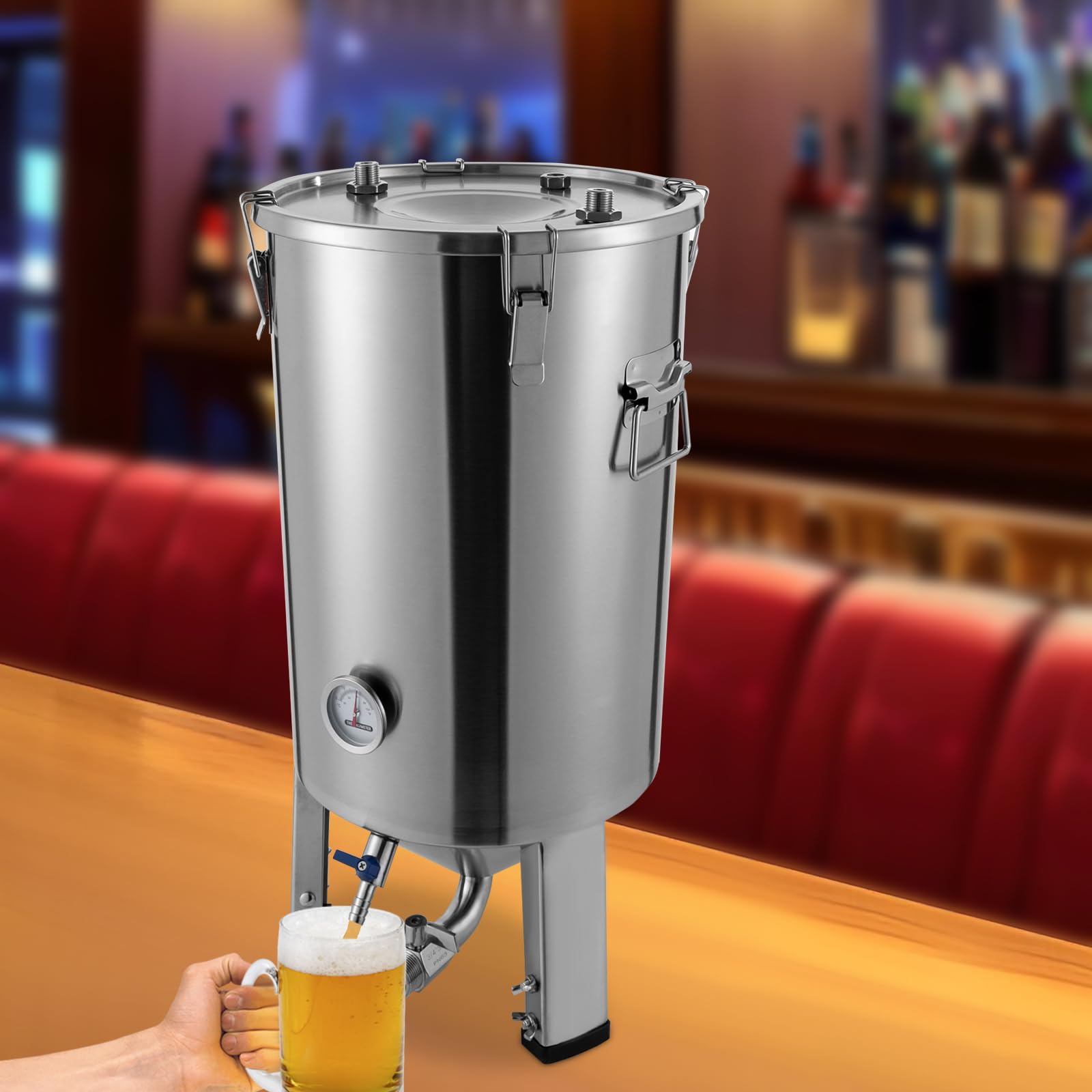 Gärtank 32 l, Edelstahl 304, mit Kühler, konischer Vereisung, Bierbraubehälter, für Handwerk, Wein, Milch usw., verwendet als konventioneller Lagerbehälter