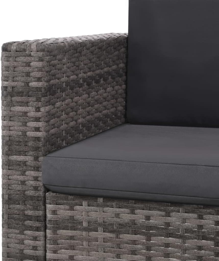2 Piece Grey Poly Rattan Garden Lounge Set with Cushions, Water-Resistant Outdoor Sofa and Stool Set, Modern Patio Furniture with Fold-Out Footrest, Durable Steel Frame