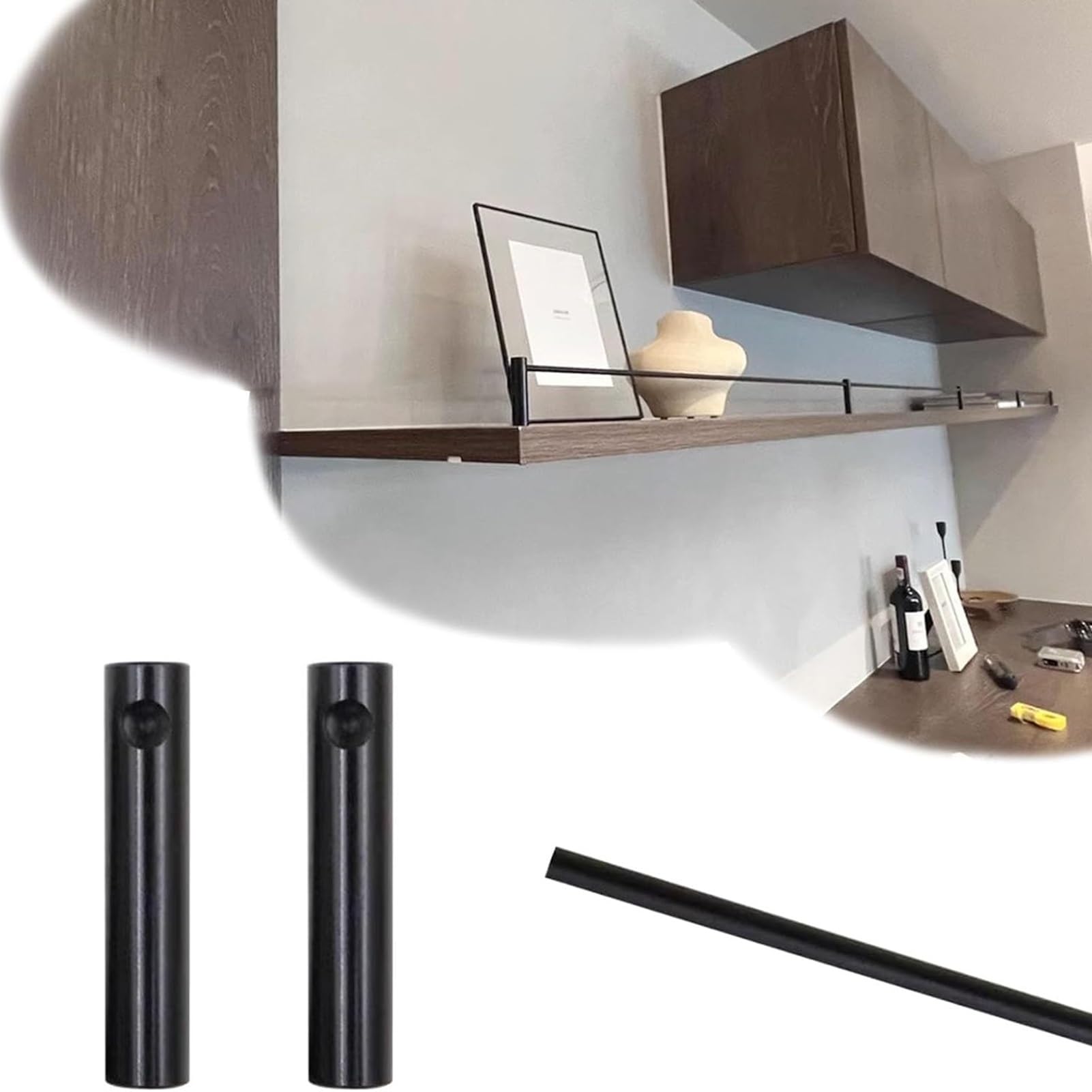 Protezioni per scaffali, Set di Barre Metalliche Regolabili, Protezione anticaduta da 14 a 42 Pollici per scaffali, scarpiere, mobili da Cucina, Ripiani Estraibili (Nero, 42 pollici/107 cm)