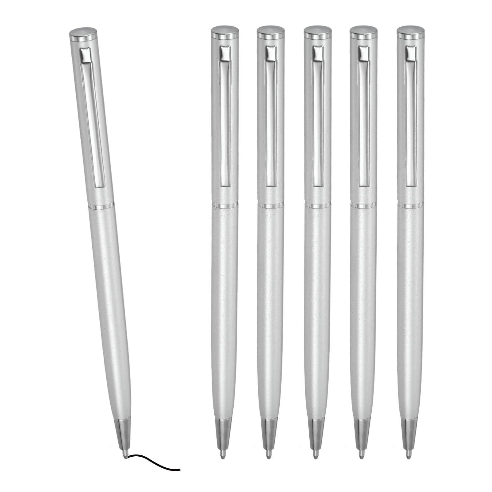 PATIKIL Slim Metallic Ballpoint Pen, 6Pcs Black Ink 1mm Medium Point Pen Retractable Lightweight Smooth Writing Pens with Metal Clips for Business Office Wedding Guest Book, Silver Tone