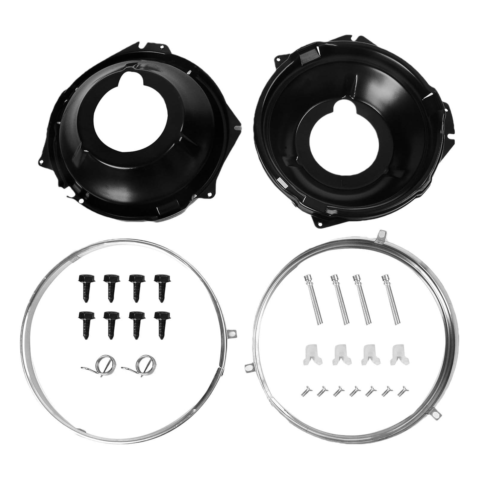 Completa 28 cubos de faros delanteros y anillos de retención con juego de montaje de acero inoxidable accesorios para restauración de automóviles