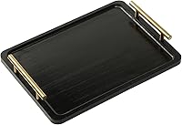 PEKER Black Wooden Serving Tray with Gold Metal Handles - Decorative Ottoman Coffee Table Tray for Breakfast in Bed & Home Décor