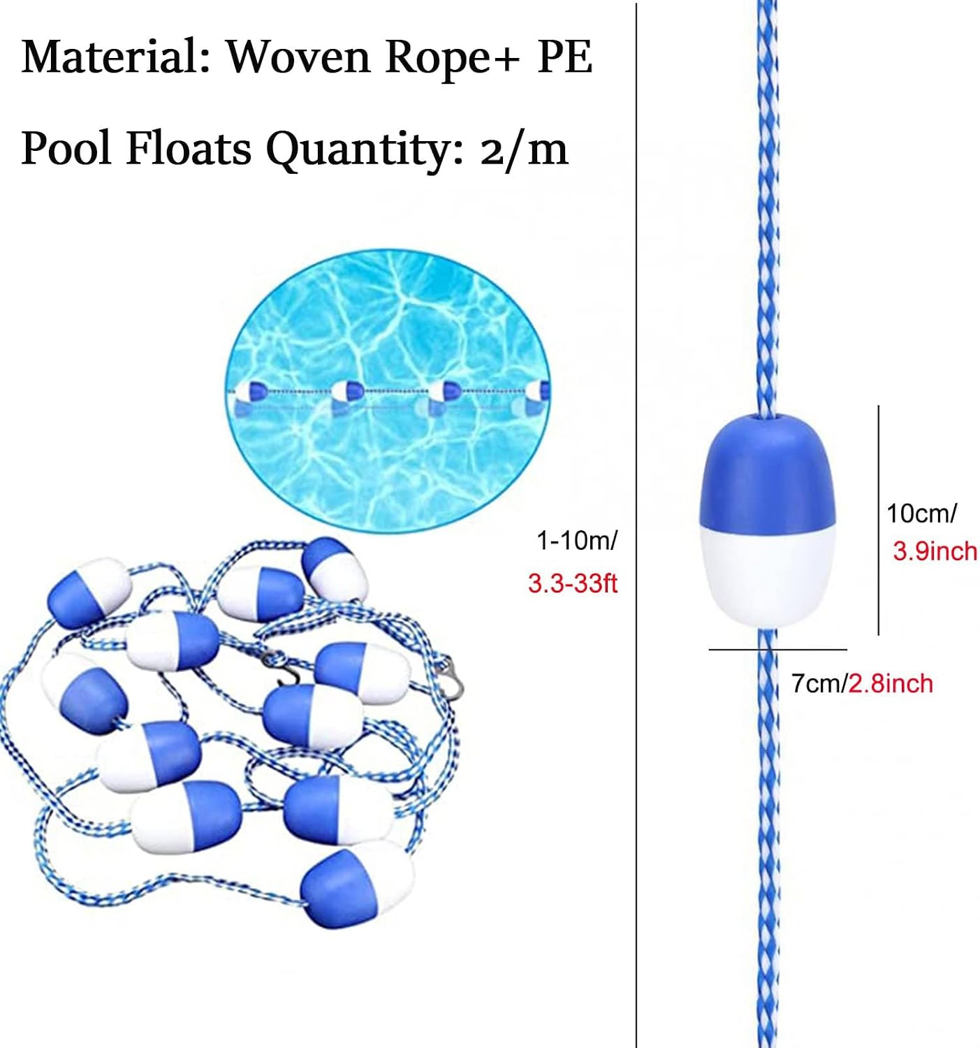 Swimming Pool Lane Dividers, Safety Rope with Floats, Durable Lane Line for Swimming Pools, Floating Ball Hooks, Essential Waterway Accessories for Pool Safety