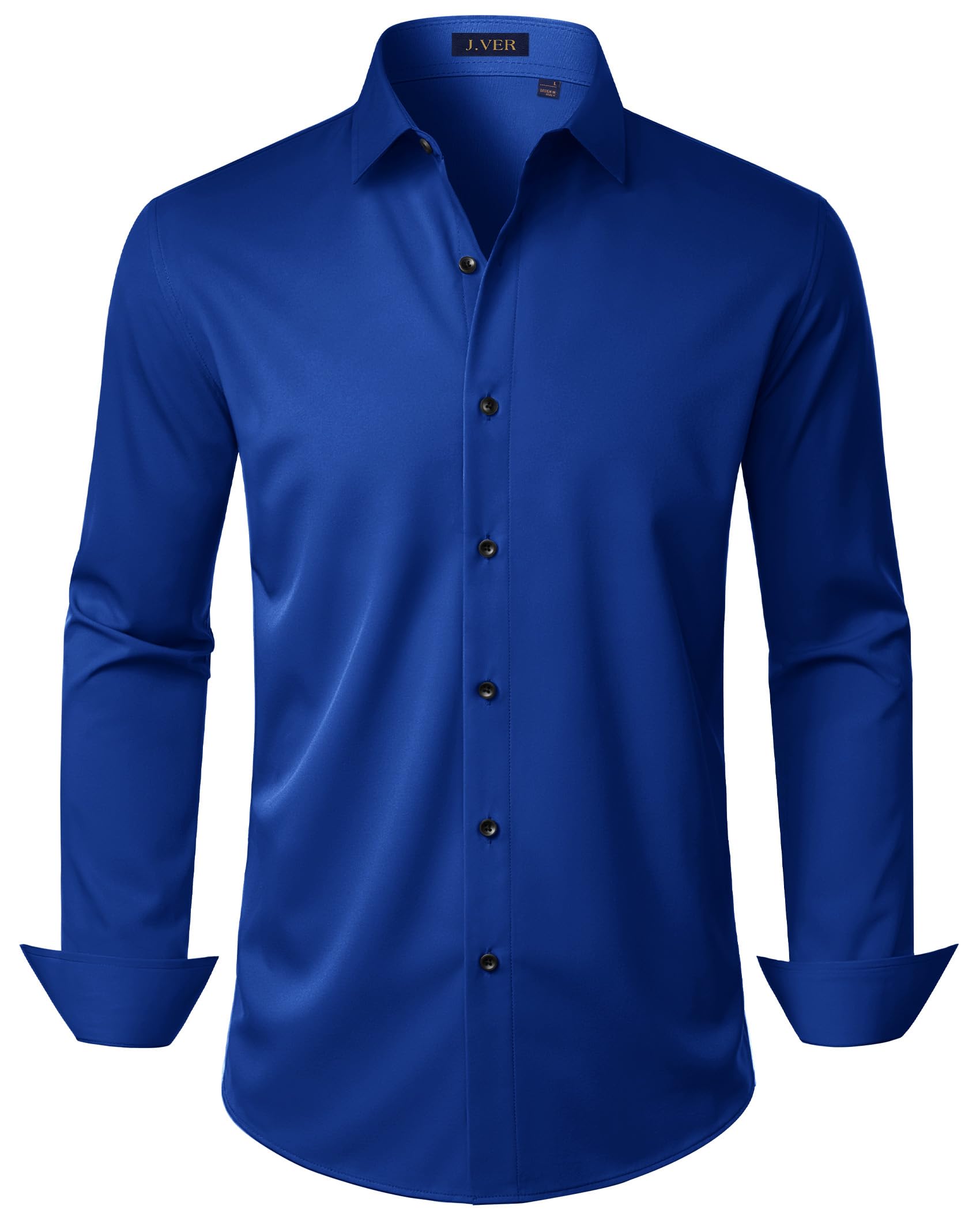 J.VER Camicie da uomo elasticizzate a maniche lunghe camicia formale tinta unita business casual button down camicie per matrimonio ballo