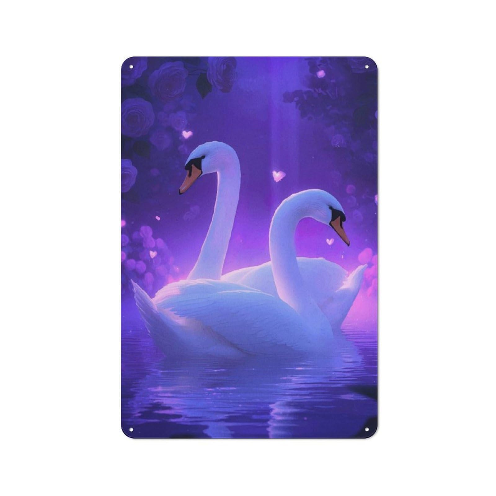 Junmoney Swans In Love For Man Cave Or Games Room, Retro Metal Plaque 30X20cm, For Metal Sign Collectors, For Garage And Workshop Walls