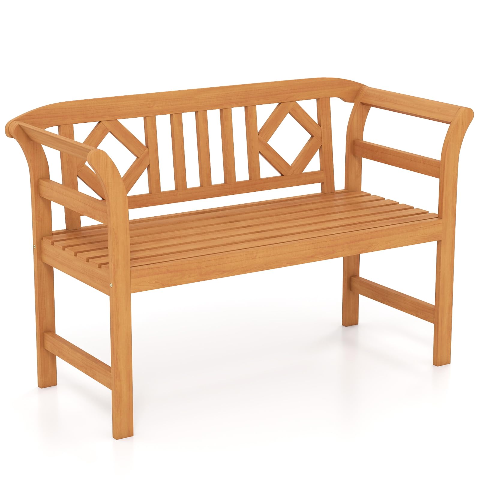 COSTWAY Banc de Jardin en Bois d'Acacia, Banc Exterieur Jardin à 2 Places, Dossier à Motif Géométrique, Accoudoirs, Banquette pour Balcon Porche Piscine, Charge 360 kg, 118 × 50 × 78,5 cm (Style 2)