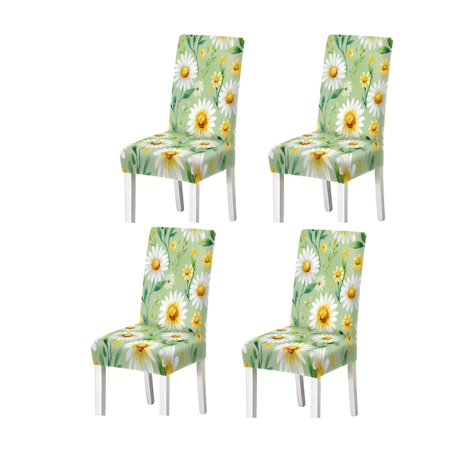 KXUAUV Watercolor Daisy Floral Sage Green Pattern Print Dining Chair Covers Set Of 2/4/6, Stretch Slipcovers For Kitchen Dining Room Seat Protectors for Restaurant Hotel Party(4PCSChair cover)