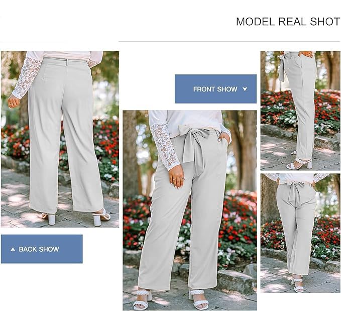 Image of FRAULEIN Women's Western Stylish Trousers Relax Fitting Belted Wide Leg [S - 5XL] Size Pants