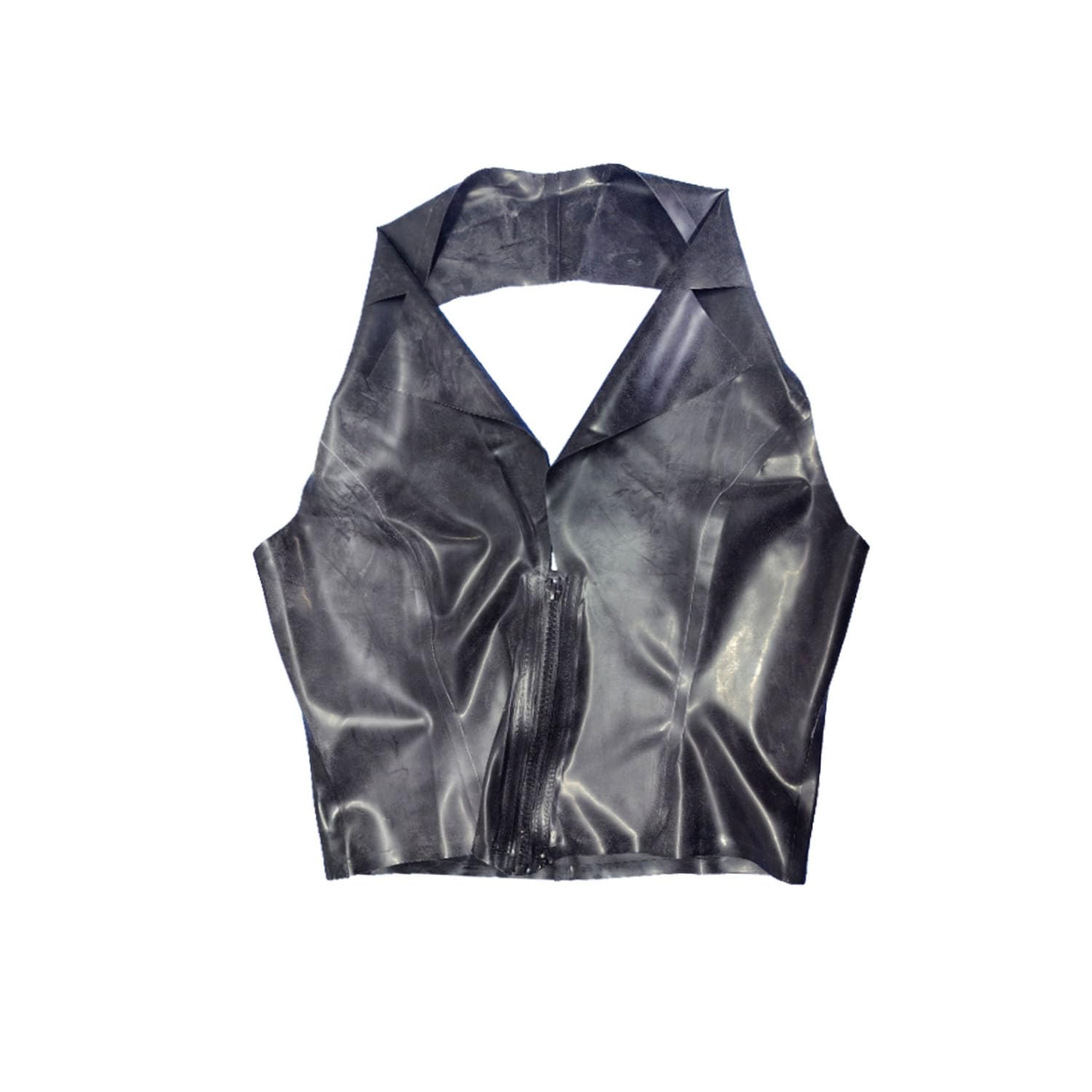 Latex Gummi Neckholder Weste für Damen,Latex Mode Ärmellos mit Front Reißverschluss Top Handgemachte Kleidung