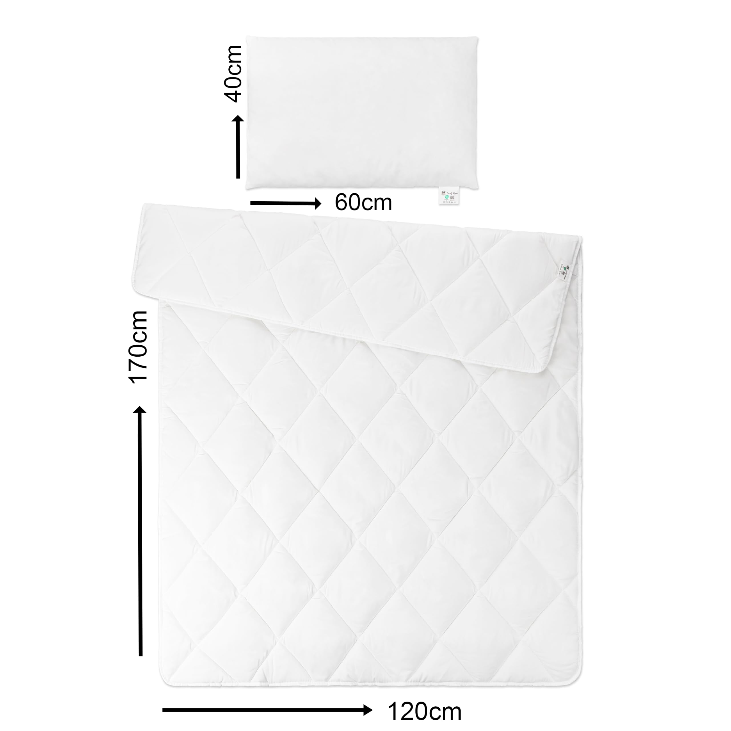 Kinder-Bettdecke 120 x 170 cm für alle Jahreszeiten + Kissen 40x60 cm - Bettdecke + Kissen für Bett 80 x 160 cm Weich und bequem - Ohne Chemikalien (120x170cm + 40x60cm (Bett 80x160cm))