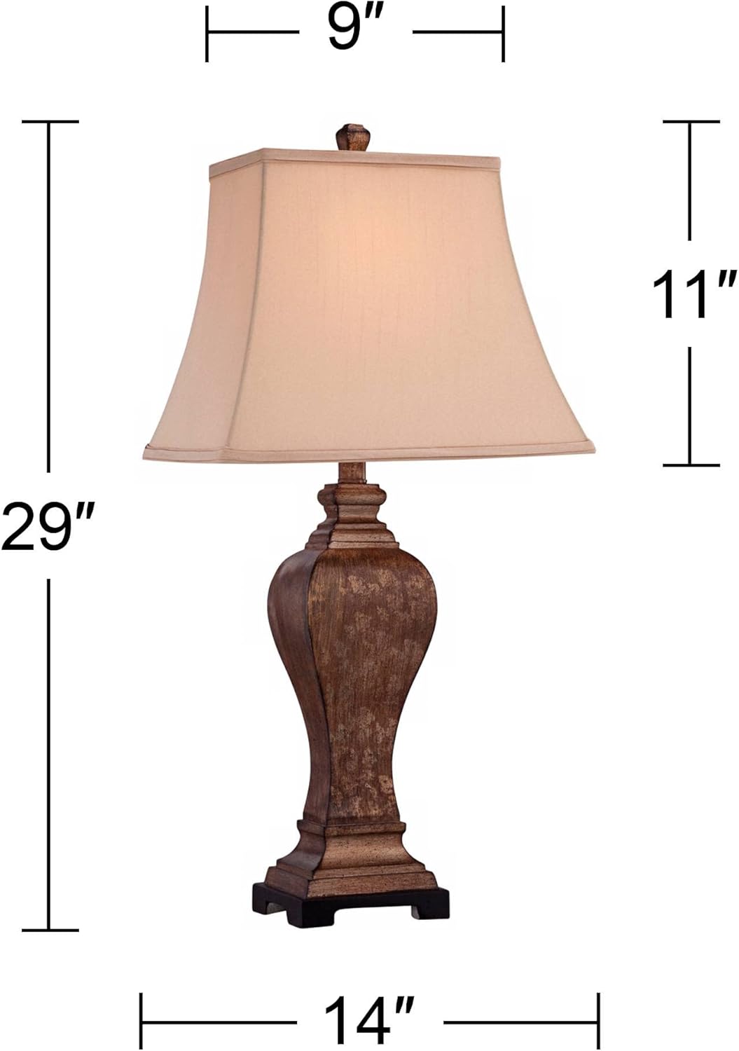 Regency Hill Edgar Traditional 3-Way Table Lamp 29" Tall with USB Charging Port Bronze Brown Black Taupe Rectangular Shade for Bedroom Living Room Nightstand Bedside Night Stand Office Kids