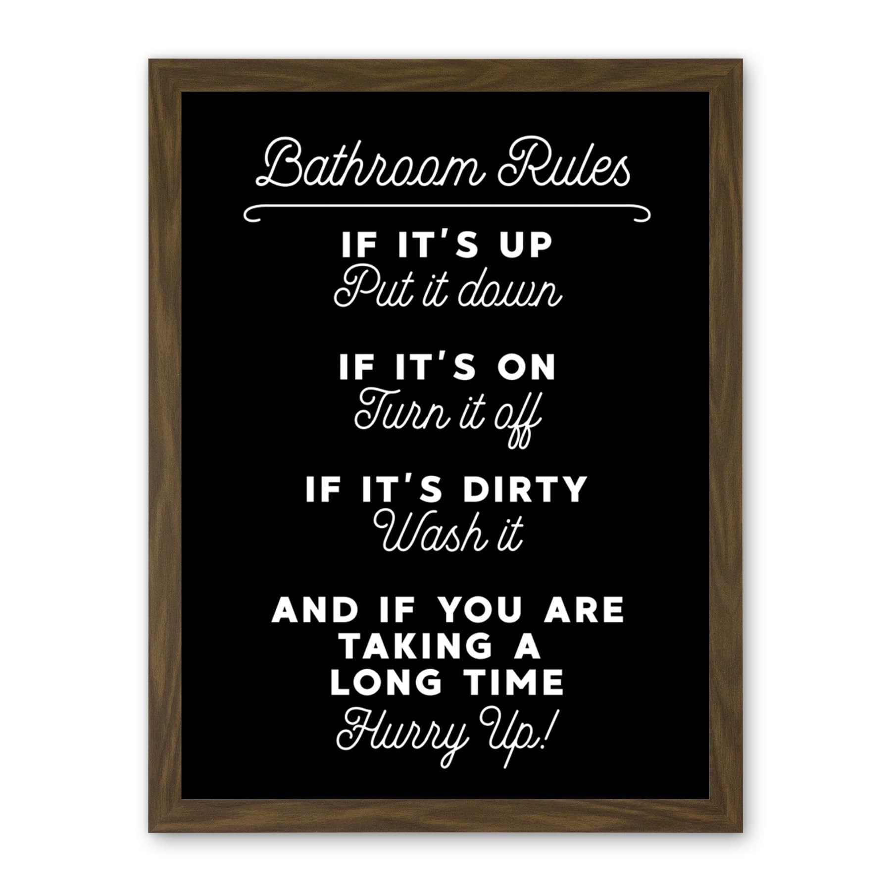 Artery8 Funny Bathroom Wall Art Toilet Rules Sign Funny Decor Artwork Framed Wall Art Print 18X24 Inch