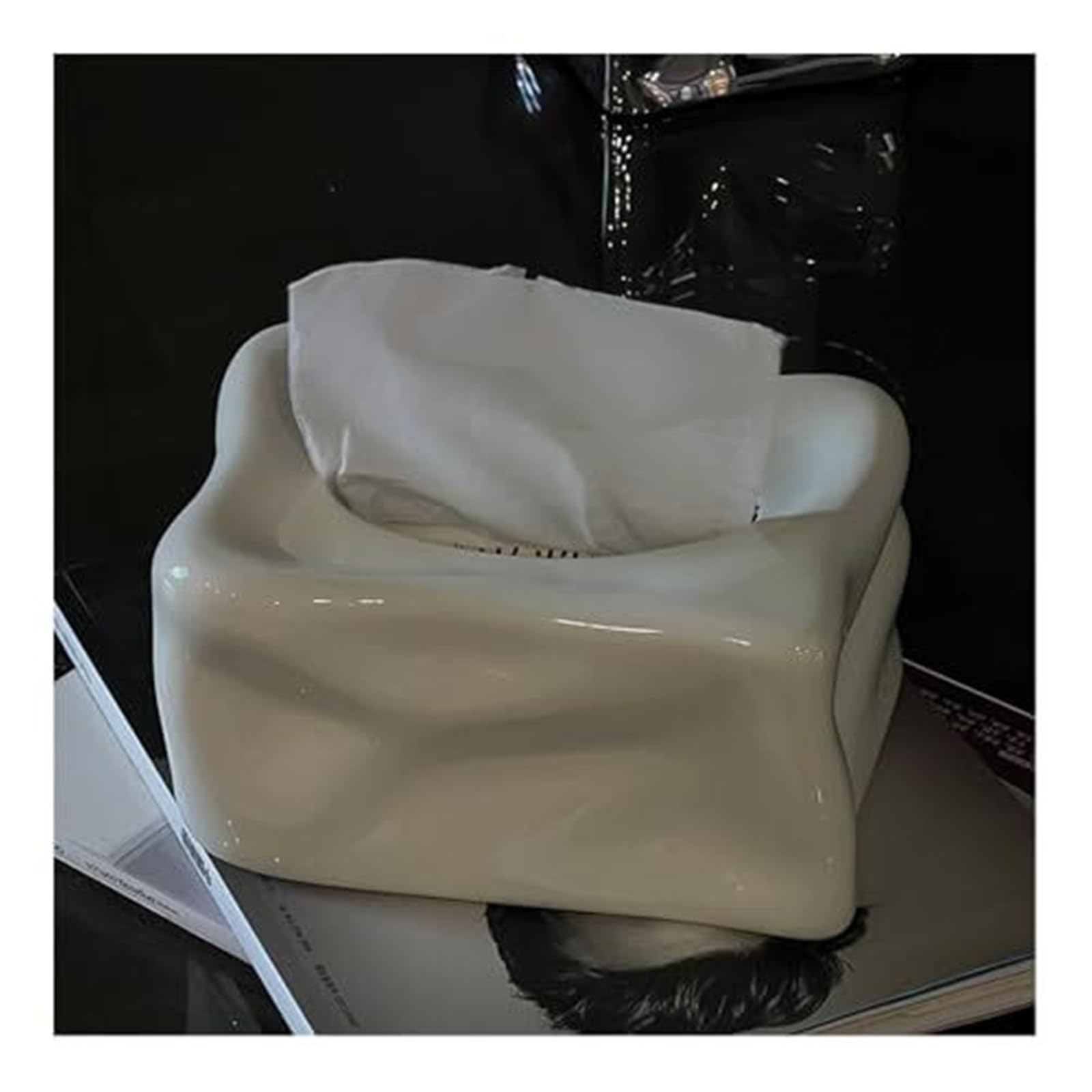 Tissue Dispenser Box Ceramic Tissue Box Cover Napkin Holder Design For Nightstand Countertop Coffee Table Apartment Must Haves(White)