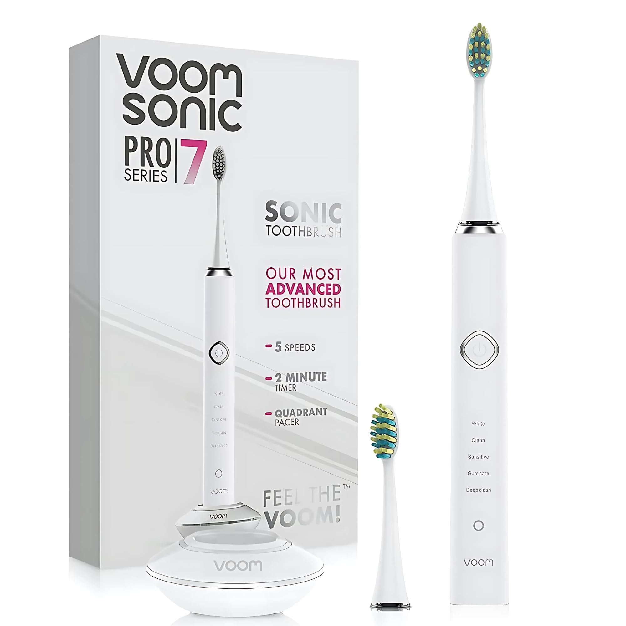 Voom Sonic Pro 7 Rechargeable Electronic Toothbrush with Most Advanced Oral Care Technology 2-Minute Timer with Quadrant Pacing & 5 Adjustable Speeds Magnetic Levitation 100% Waterproof - White-image-27