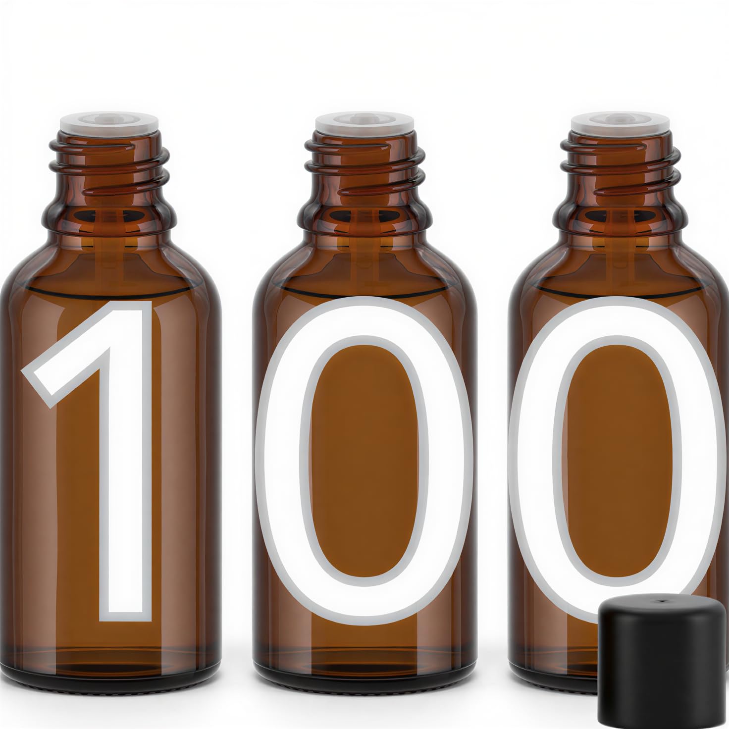 Packung mit 100 Flaschen à 50 ml mit Deckel, Tropfflaschen aus Glas, für Gesichtskosmetik, ätherische Öle, Aromatherapie, Labor, Reisen