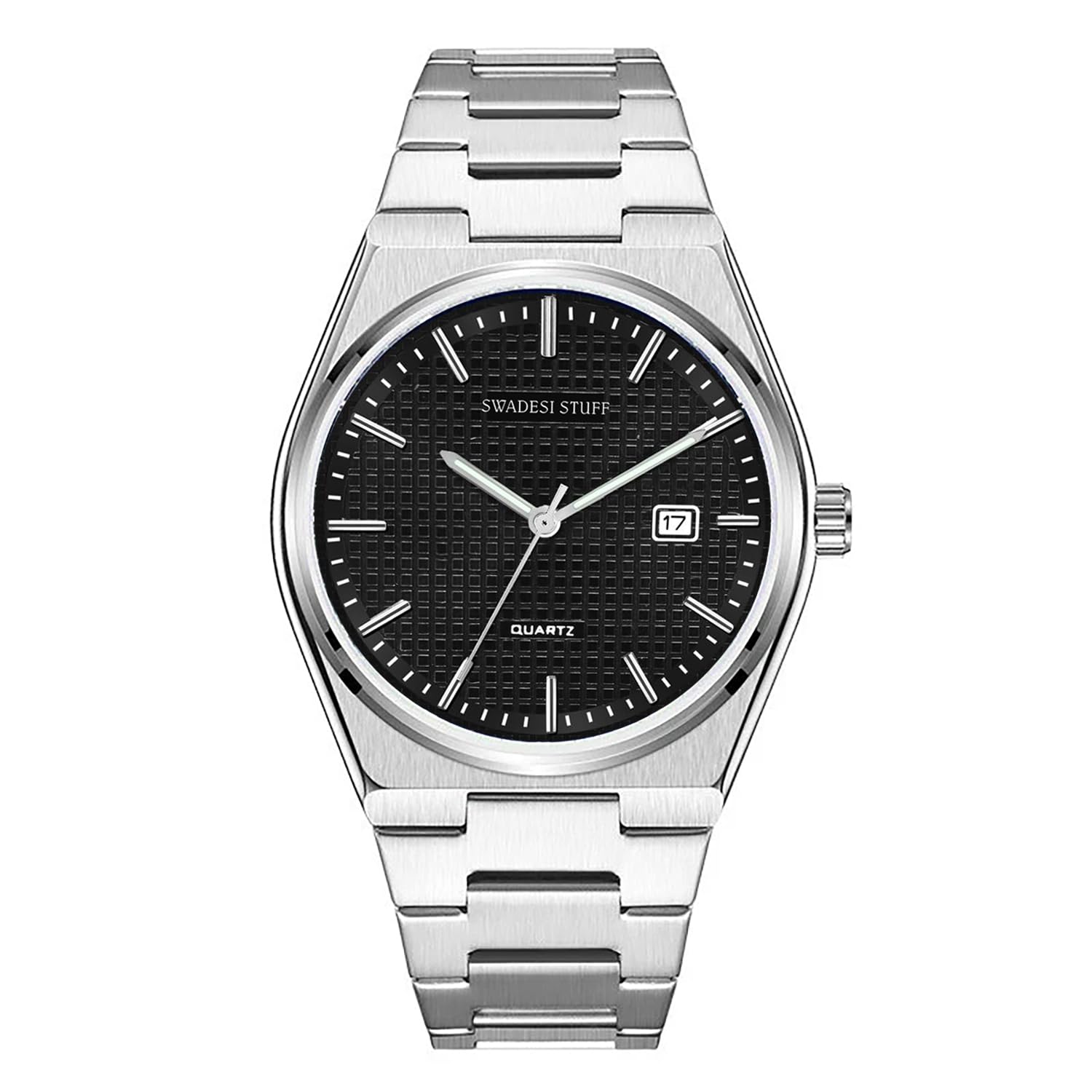SWADESI STUFF Silver Stainless Steel Date Display Mens Wrist Analogue Watch (Black), Band Color:Silver (B0D2QQJTVG) Amazon Price History, Amazon Price Tracker