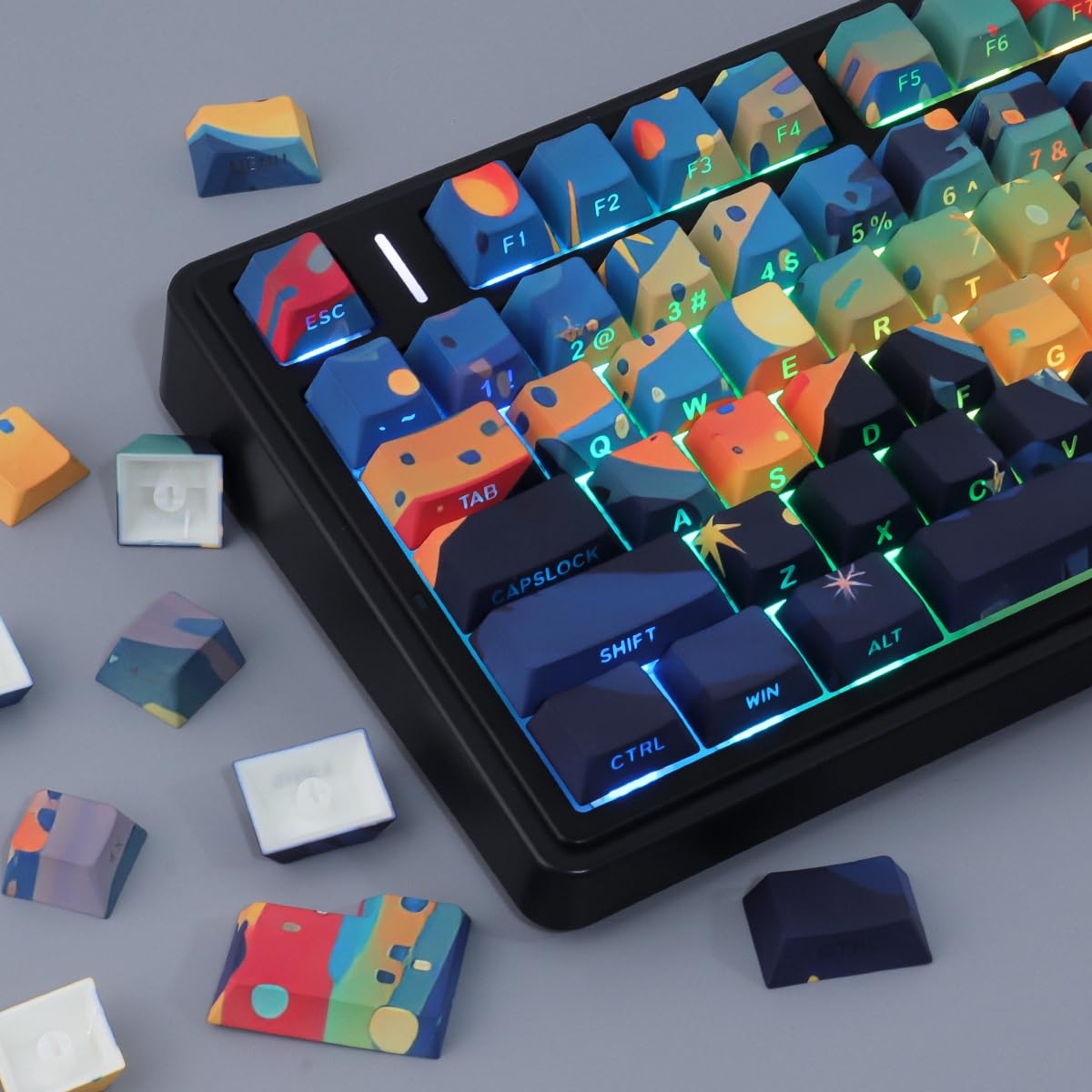 PBT Keycaps 133 Keys Double Shot Starry Sky Keycaps, Shine Through Side Printed Keycaps, Cherry Profile Dye Sublimation Keycap for Cherry MX Switch ANSI & ISO Layout Mechanical Keyboards