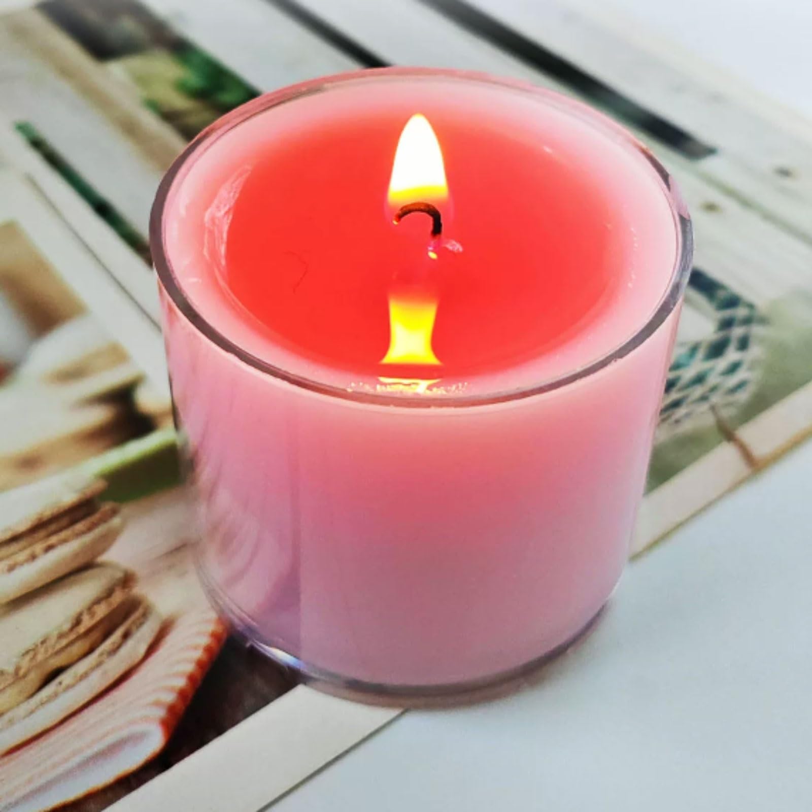 Squisito 8 candele in vetro realizzate con burro chiarificato vegetale naturale e stoppino in cotone, 15 ore di combustione pulita, candele in barattolo senza profumo. tranquillo(Lila)