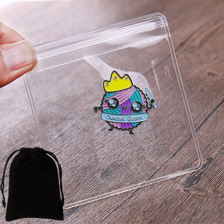 Image of Crochet Queen Enamel Pin, Cartoon Pin Knitting Lover Gift for Women, Girls, Teens, Children, Adults