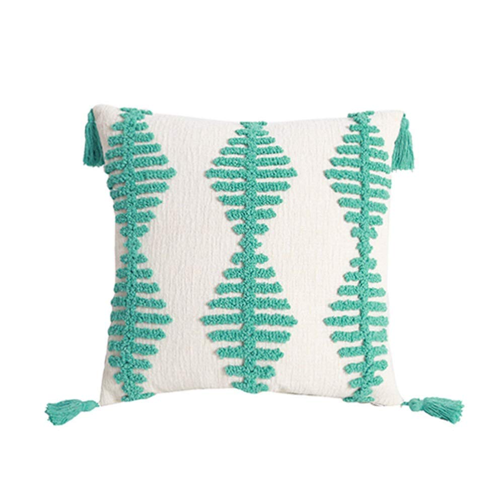 MiDuoHU Tasseled Cushion Covers, Tufted Decorative Throw Pillow Case handmade Square Pillowcases 45X45cm for Sofa Couch Bedroom Livingroom(Green)