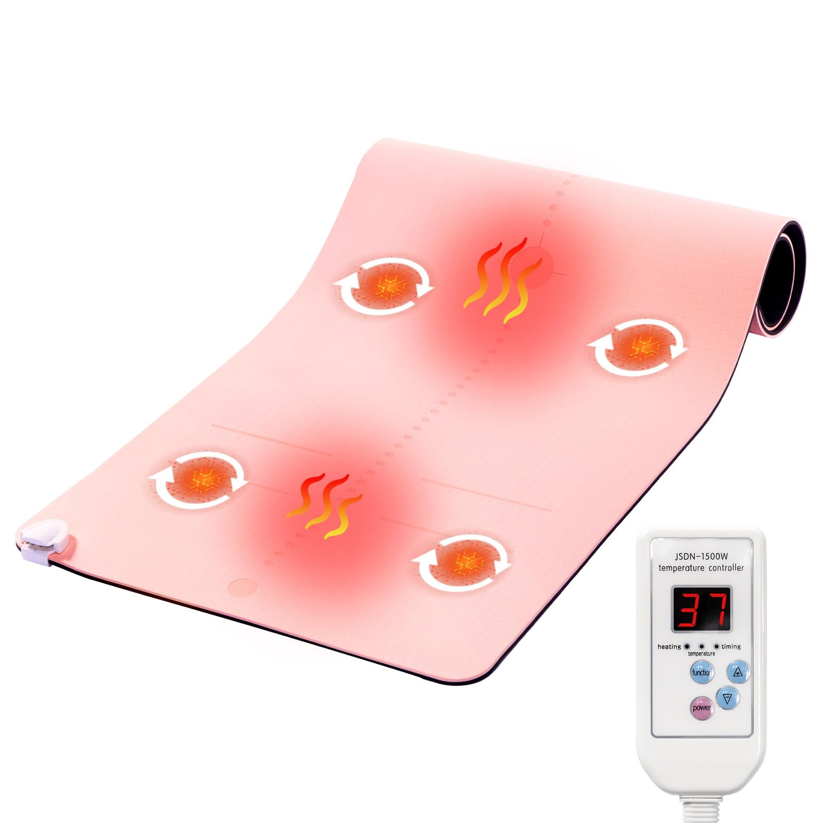 KYOFIS Electric Heated Yoga Mat, Winter Yoga Training Mat Temperature Adjustable 10-60℃, Timer 1-12H TPE Soft and Non-Slip Warm Yoga Mat(Pink)