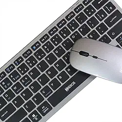 Teclado e mouse sem fio recarregável wireless bluetooth USB kit HRebos HS-525k (Cinza)