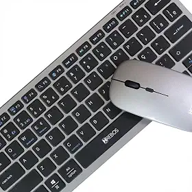 Teclado e mouse sem fio recarregável wireless bluetooth USB kit HRebos HS-525k (Cinza)