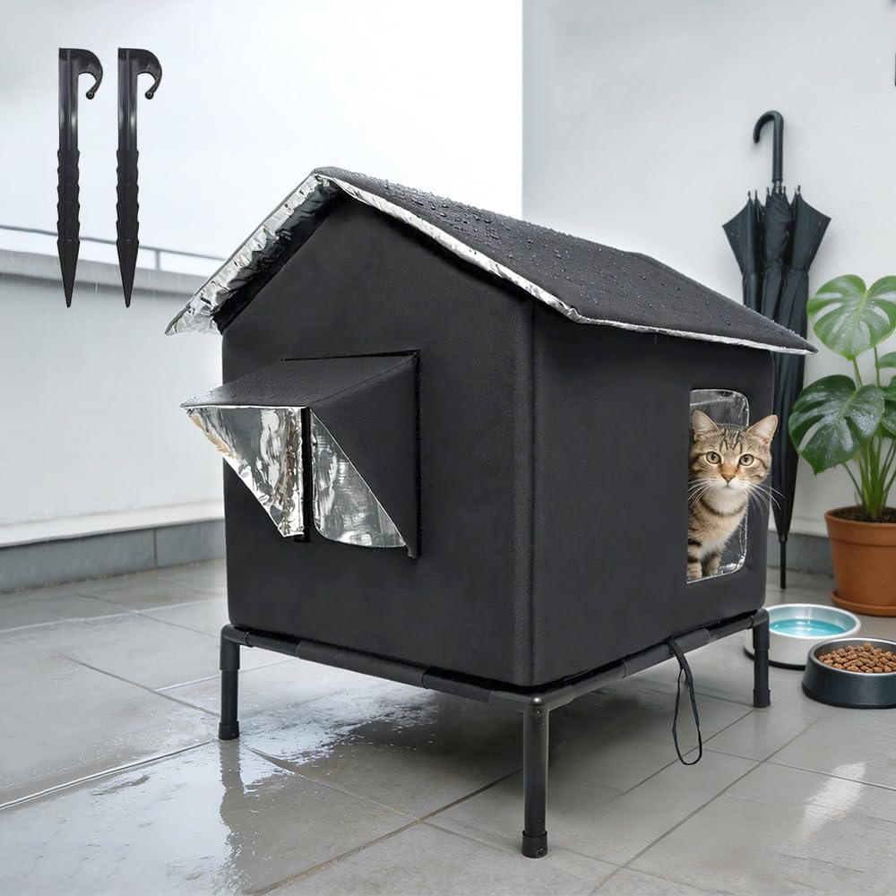 KQWVZ Outdoor Cat House, Weatherproof Cat Shelter with12cm Elevated Floor, Waterproof & Insulated, 19.7x14.2x15.7in, Large Cat House for Indoor & Outdoor, Backyard, Patio, Balcony, Winter, Summer