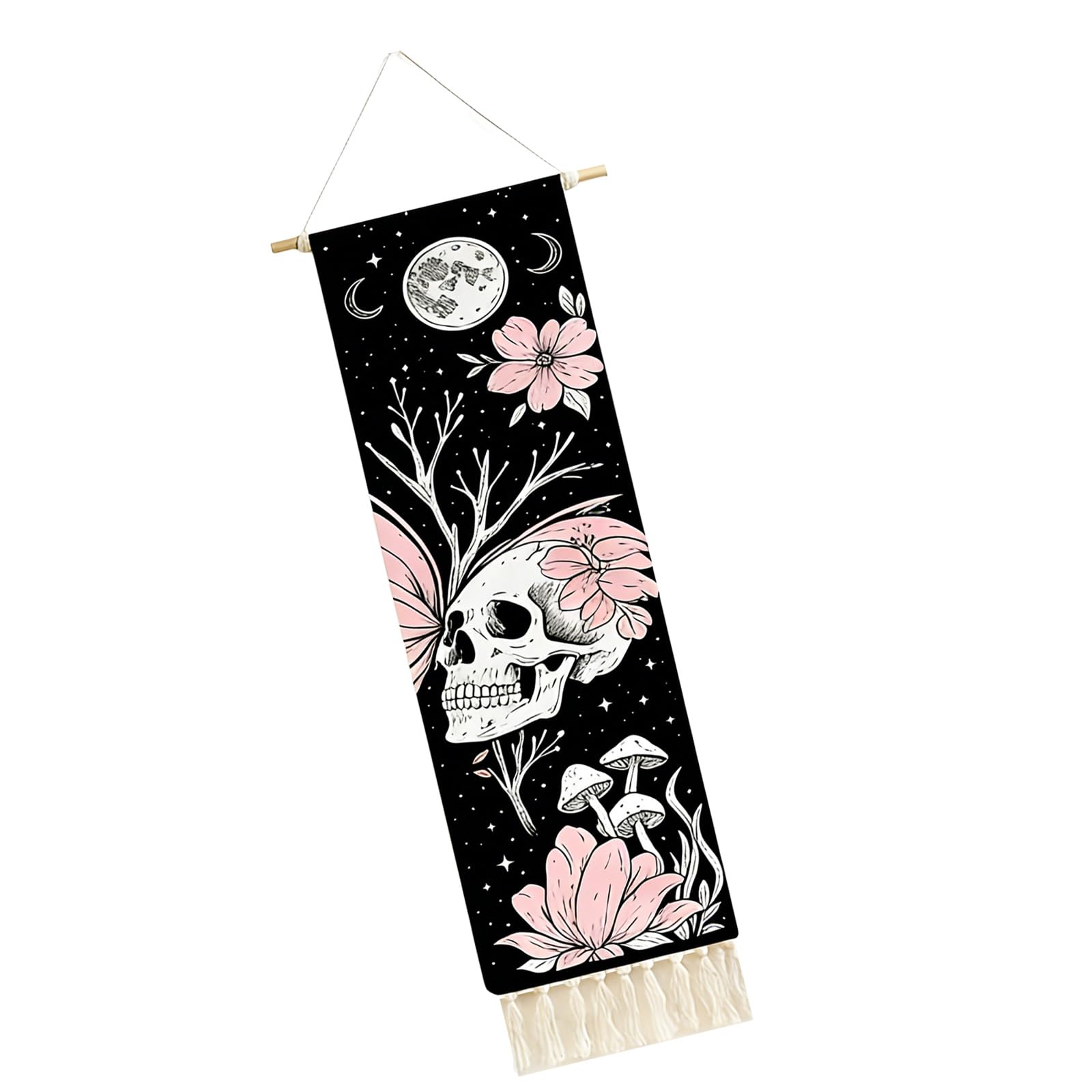 Jazuaiao Creative Floral Skeleton Mushroom Print Tapestry with Tassels Modern Home Decor Skeleton Tapestry