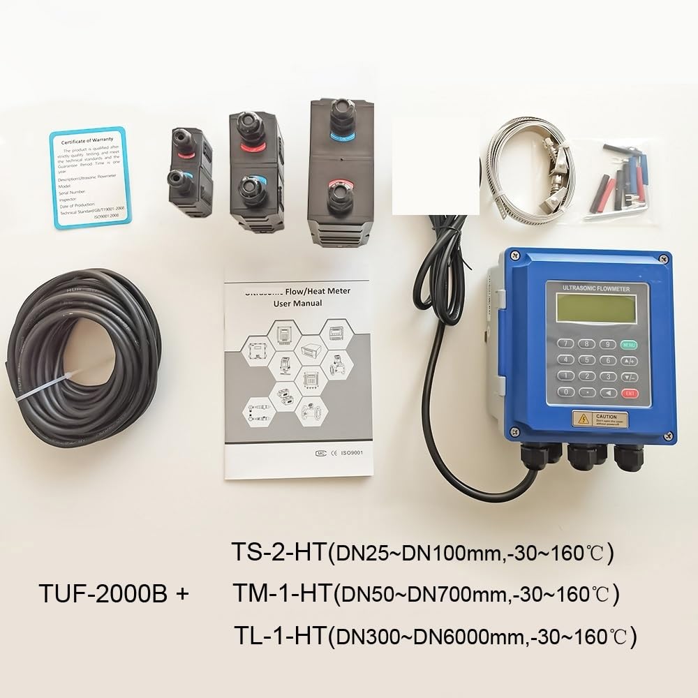 TUF-2000B, medidor de caudal de líquido, sensor TS-2/TM-1/TL-1, caudalímetro con Modbus RS485 4-20 mA, utilizado for tuberías de metal o plástico(High Temp DN25-6000)
