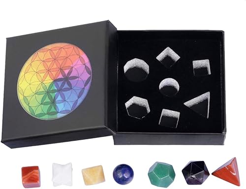 Miniatura 5 de Rockcloud Juego de 7 piedras preciosas facetadas de cristal curativo con geometría sagrada de cuarzo platónico, geometría sagrada con estrellas