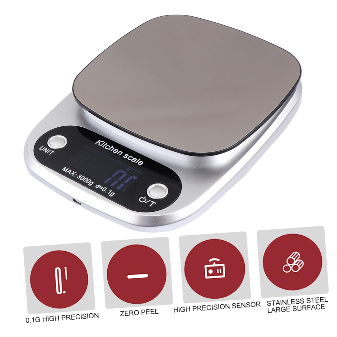 Báscula Cocina Digital Recargable De Acero Inoxidable Con Pantalla Lcd Alta Precisión Portátil Para Alimentos y Joyería Color Plateado