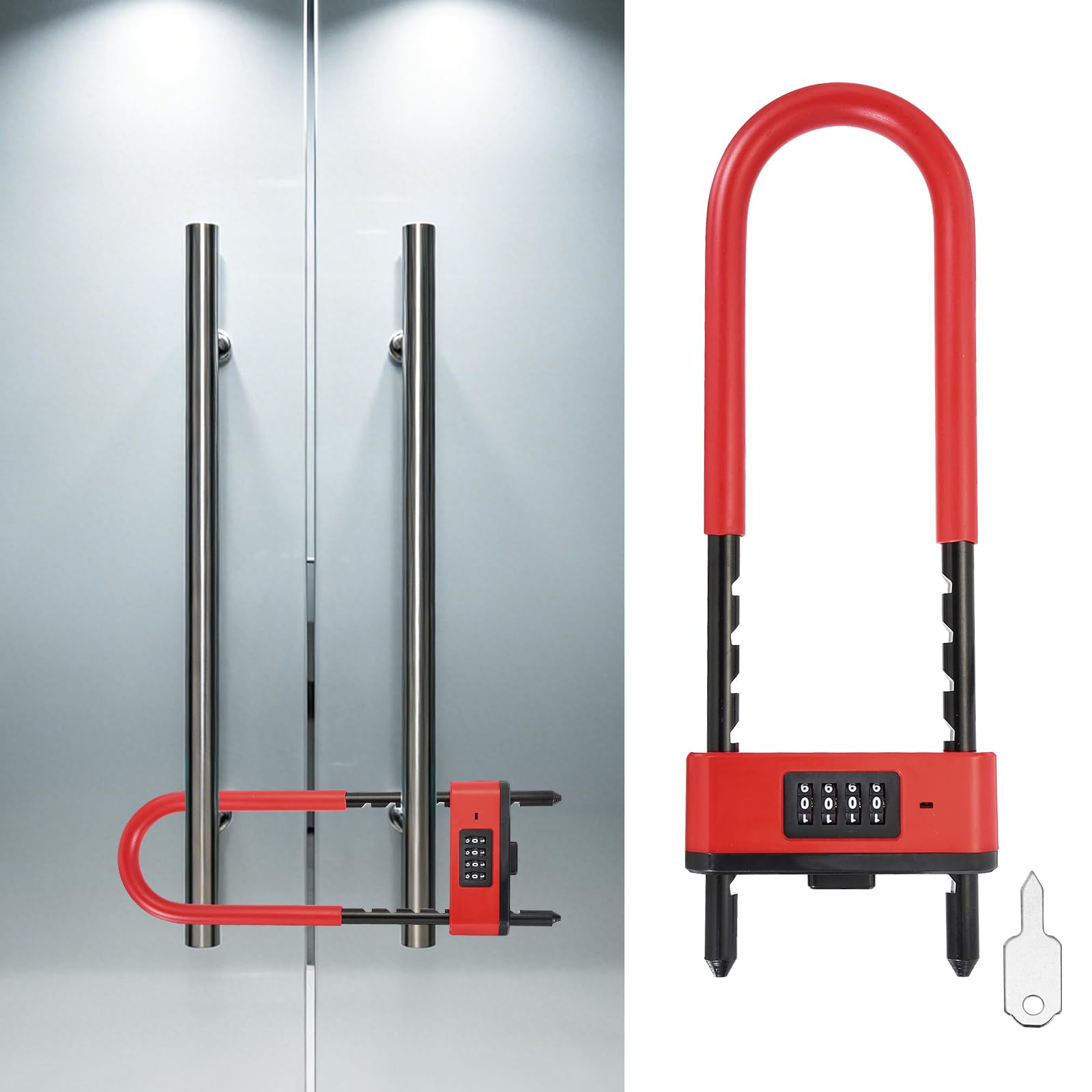 Kozelo 4 Digit Combination Padlock, Long Shackle Padlock - [163mm - 260mm, Red], U-Shape Adjustable Shackle Lock for Bicycles Electric Bikes Mountain Bikes Glass Doors Gates