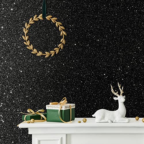 Chihut 15.7''X100'' Black Glitter Wallpaper Stick And Peel For Walls Decorative Self Adhesive Sparkle Black Glitter Wallpaper Removable Glitter Fabric Contact Paper For Cabinets Drawer Dresser Crafts #TOP2