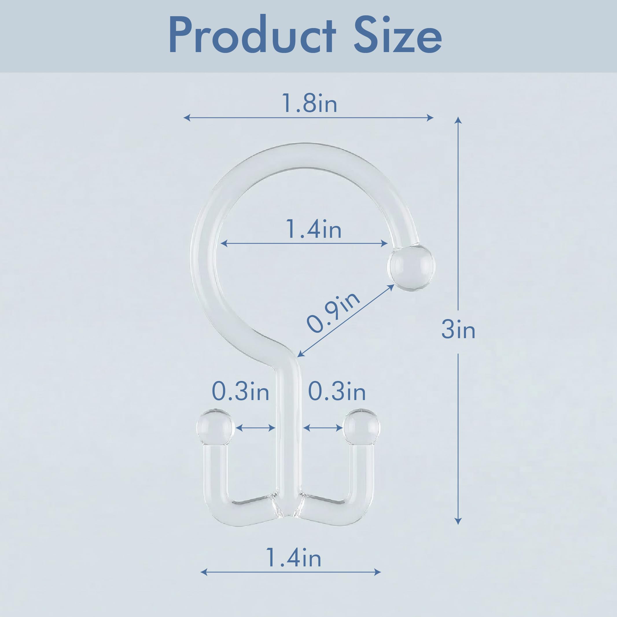 Bathway Ganci doppi in plastica per tenda da doccia, 12 ganci per tenda da doccia, scorrimento liscio, facili da usare, anelli multifunzionali per tenda da doccia, trasparenti