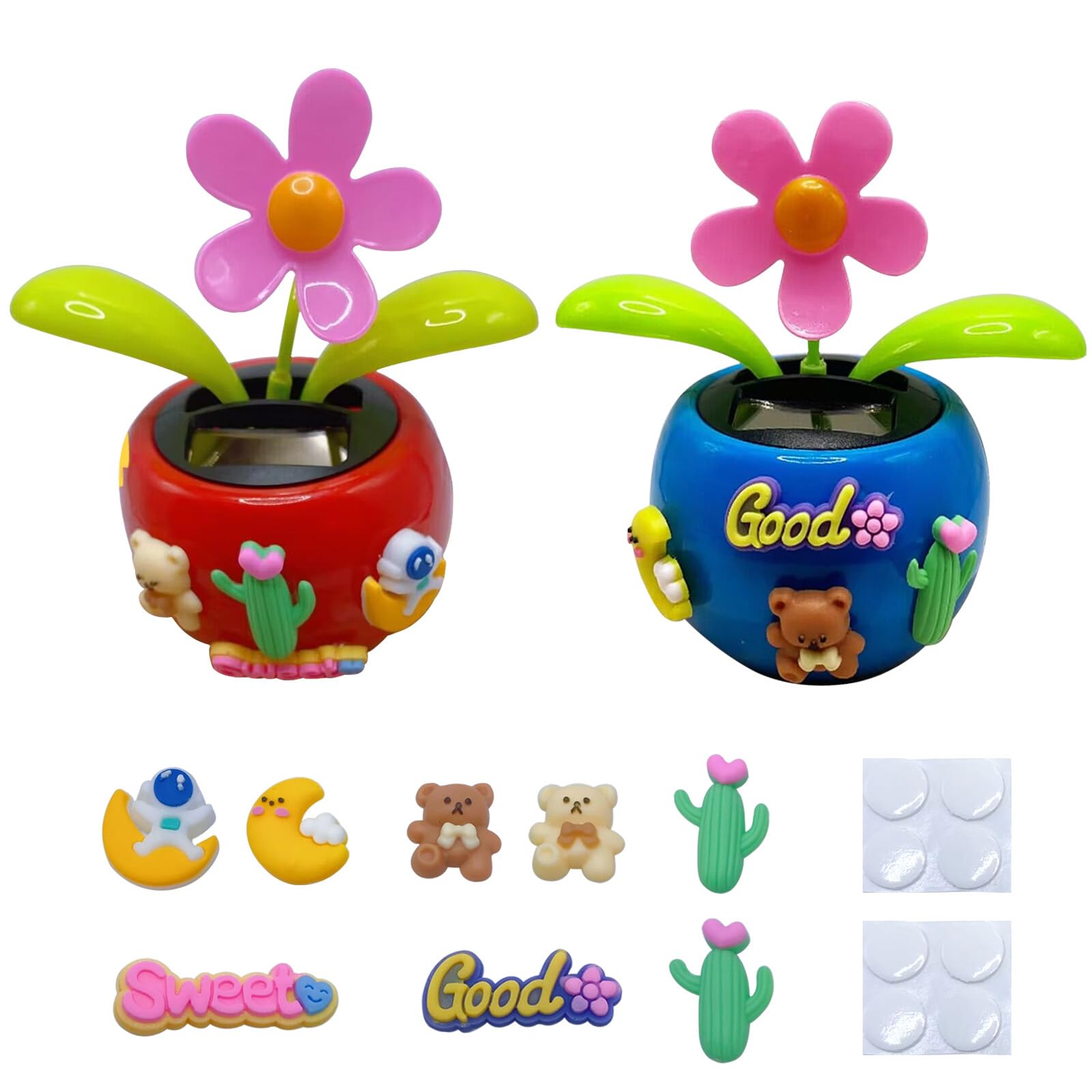 2 Fiori Solari Danzanti Geoyien | Con Adesivi Per Auto E Scrivania - Decorazione A Energia Solare