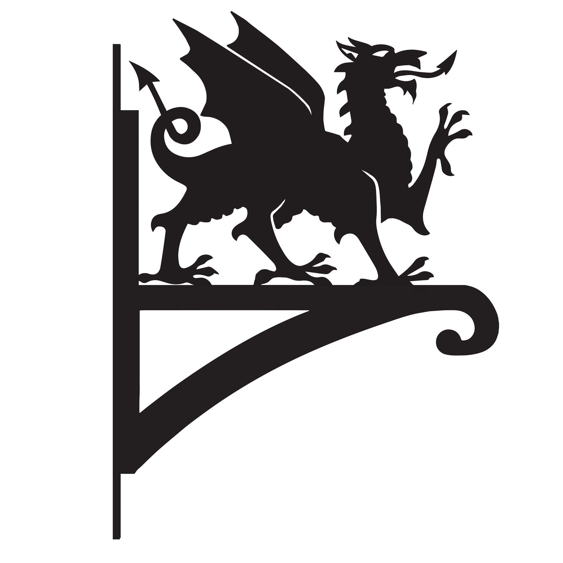 Black Country Metal Works Black Steel Welsh Dragon Hanging Basket Bracket - Wall Mounted Garden Plant Hook For Outdoor Baskets, Decorative Heavy Duty Garden Wall Hook
