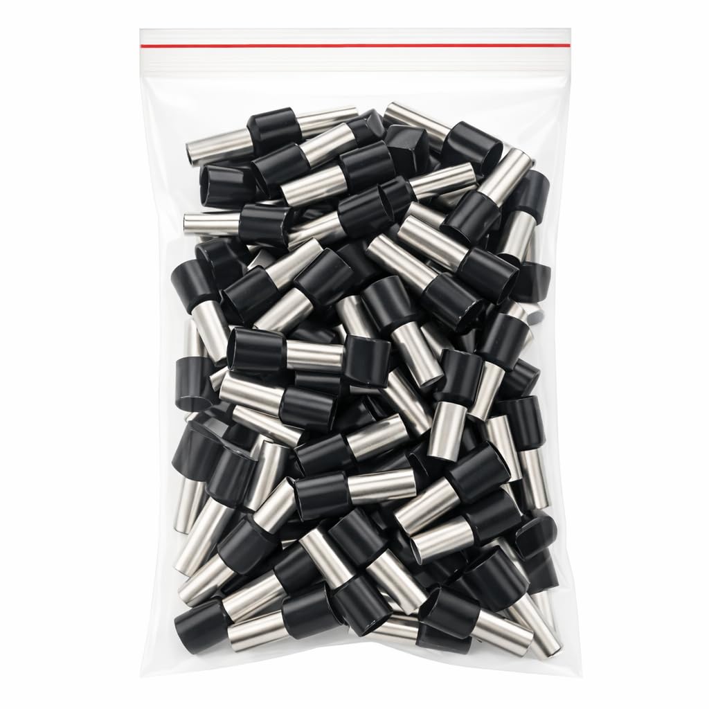 100 Punteras Huecas Aislantes Negras para Cable Eléctrico 1,5mm² - Conectores Eléctricos de Crimpado