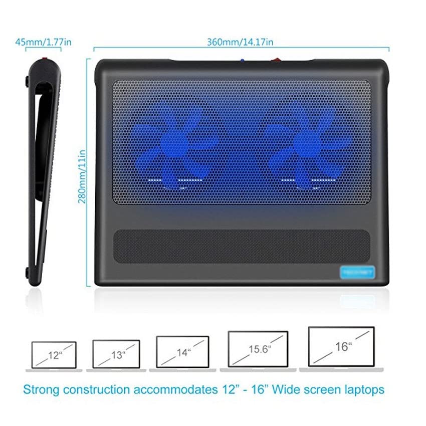 Base refrigeradora para laptop ligera y compacta, fácil de transportar, compatible con laptops de 12 a 16 pulgadas, con puerto USB adicional y ventiladores integrados - Negro miniatura 7
