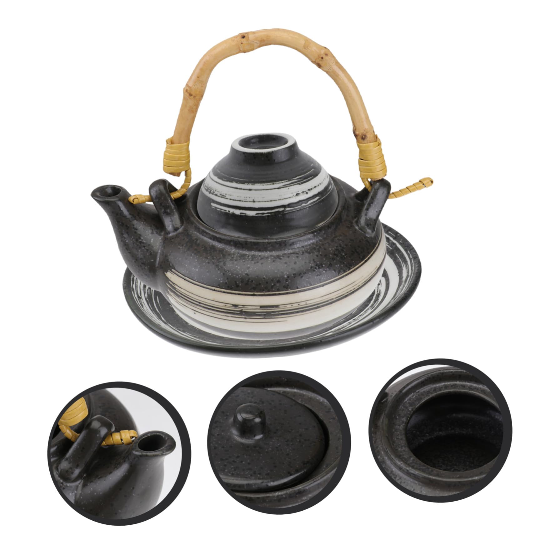 Tetera Pequeña de Cerámica 1 Juego Estilo Japonés | Plato y Taza, Fácil de Limpiar, Base Estable, Diseño Elegante y Excelente Acabado para Casa y Casa de Té Estilo Aleatorio