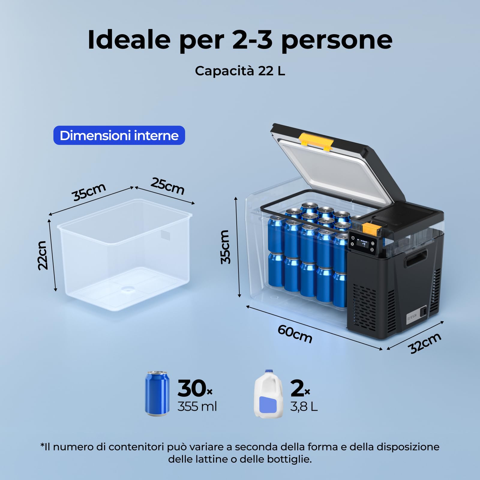 BougeRV CRX3 Frigo Portatile 22L, 22 Litri (-20℃ ~ 20 ℃), 12/24 V CC & 110-240 V CA, Frigorifero per Auto, Frigo a Compressore 12V, Frigorifero Portatile per Campeggio, Viaggi, Camion