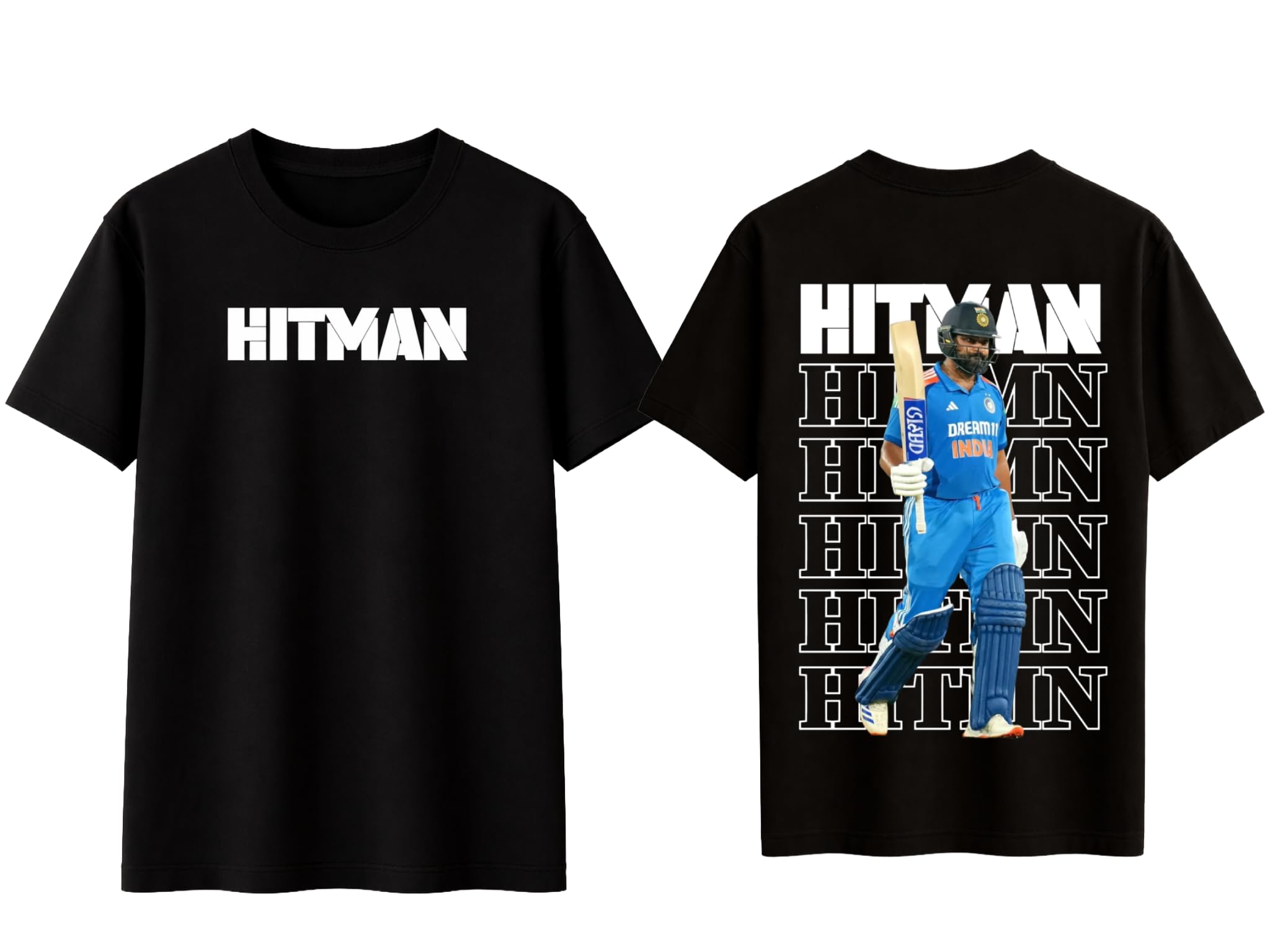 Rohit Sharma “Hitman” Iconic Batting Stance Printed Oversized Black T-Shirt for Men-picture-56
