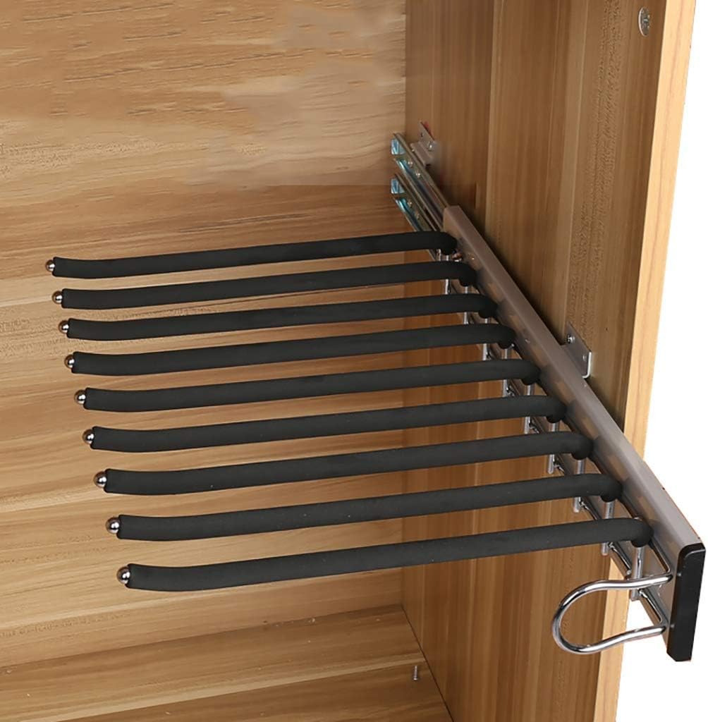 Right Side Mounted Wardrobe Pull Out Trouser Storage Rack Scarf Hanger Rack 9 Pants Hangers for Closet Black Flocking Rod