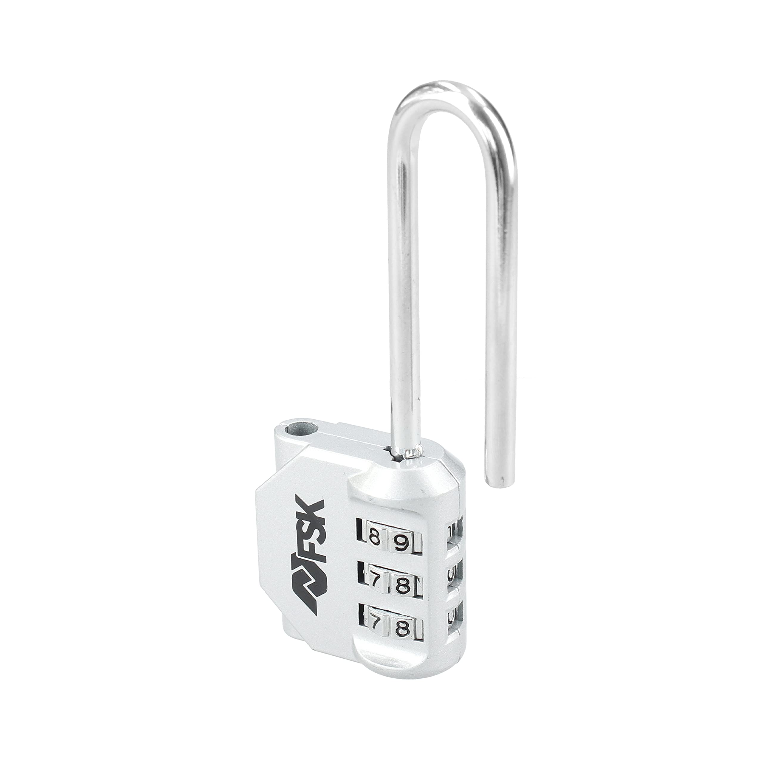 Ferrestock FSKCAN329SI 3-Digit Numerical Combination Padlock for Luggage, Gym cabinets, Long arc 30 mm, Made of zinc and Steel arc, Silver Color